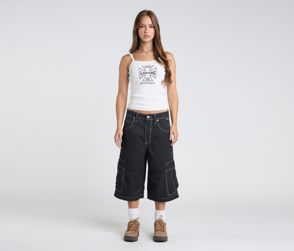 W HYDRO CHILL MICROSUEDE CARGO SHORT 15" INSEAM BLACK