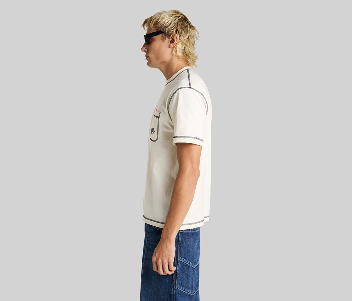 GRAFFITI EMBROIDERY POCKET TEE - NATURAL