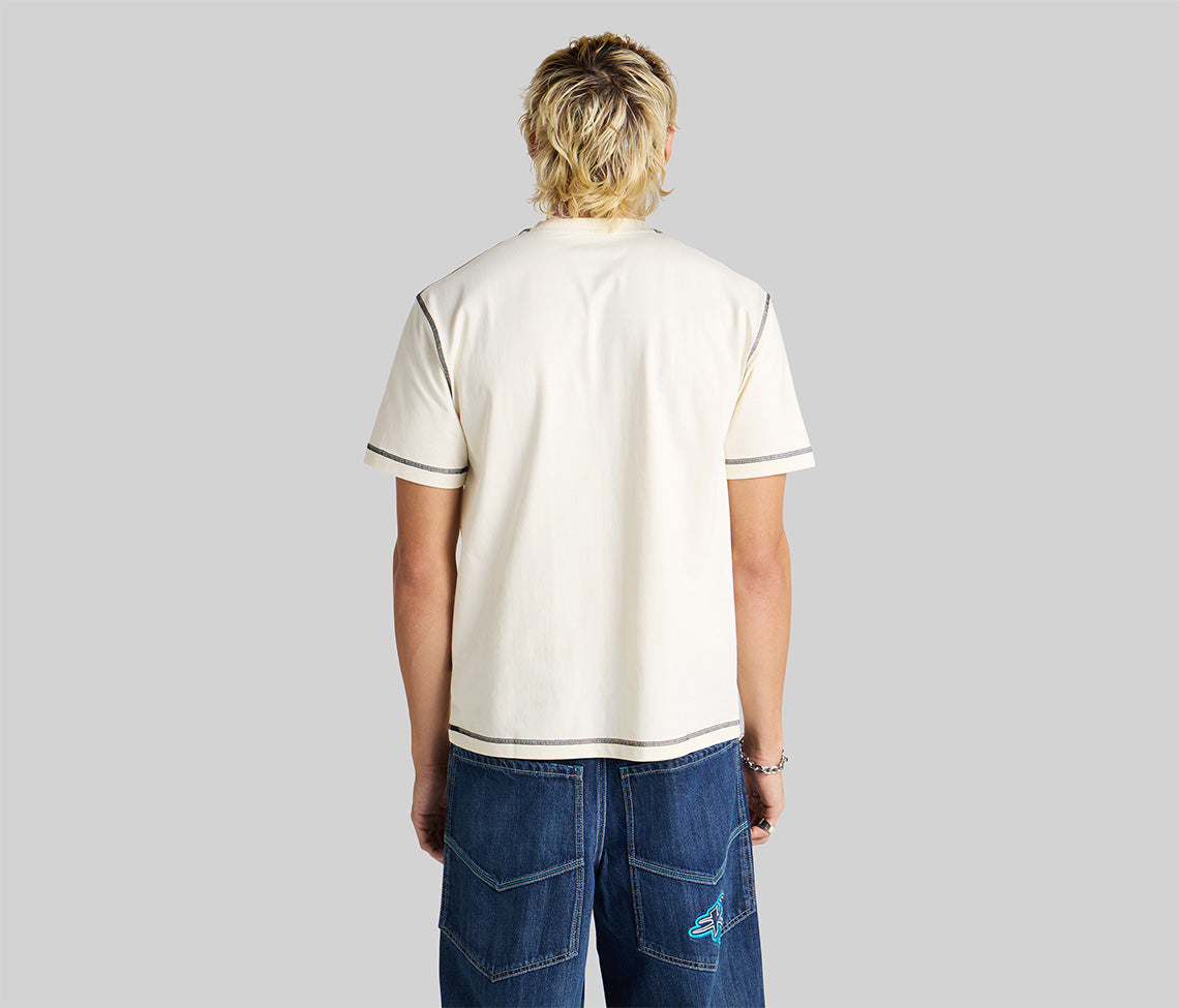 GRAFFITI EMBROIDERY POCKET TEE - NATURAL