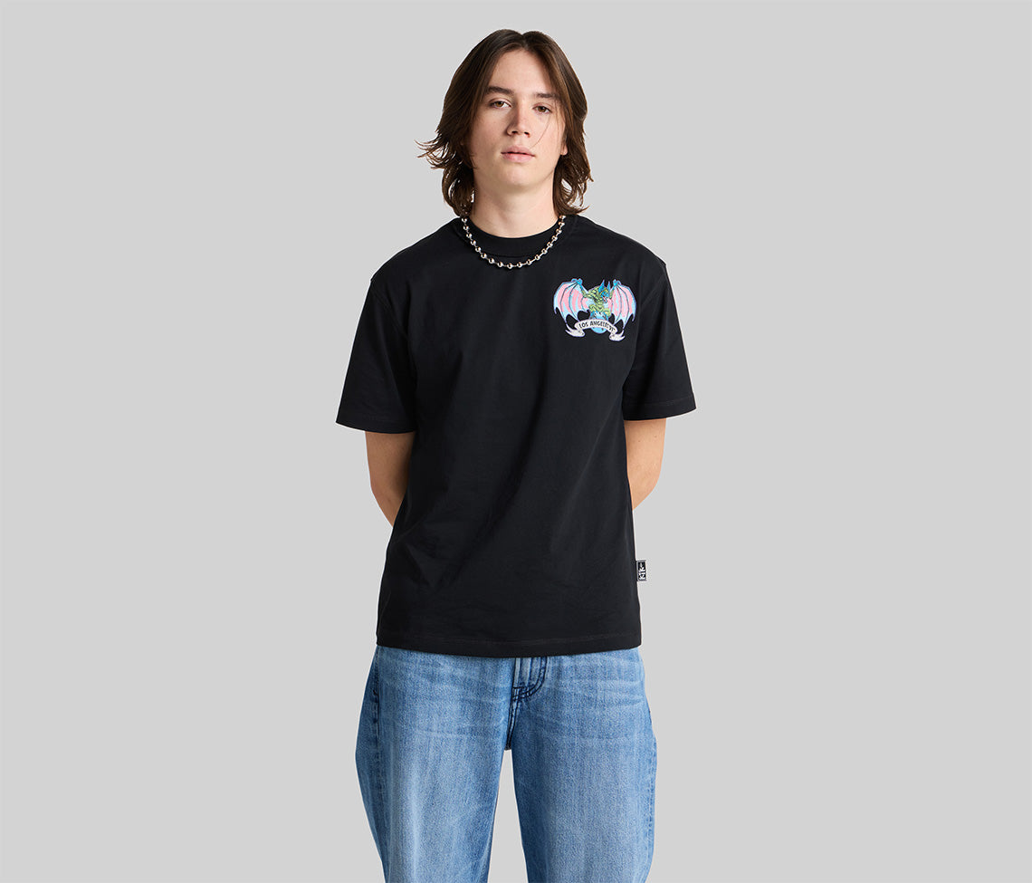 BATWEAR REVERSE NECK GRAPHIC TEE - BLACK