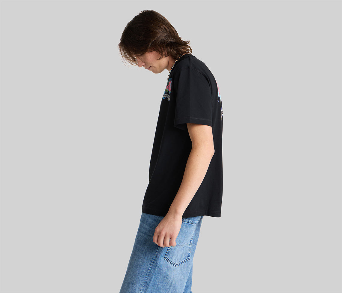 BATWEAR REVERSE NECK GRAPHIC TEE - BLACK
