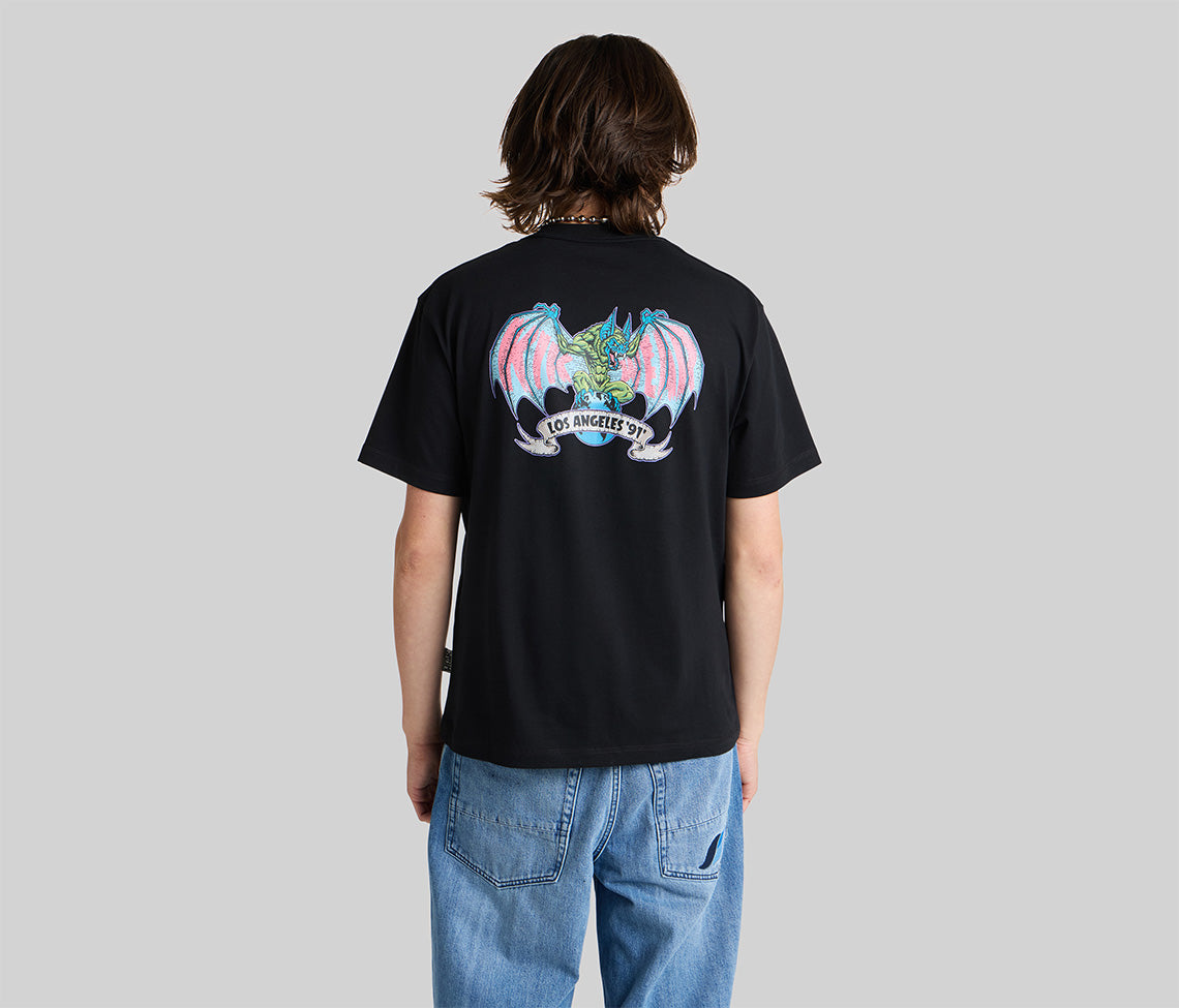 BATWEAR REVERSE NECK GRAPHIC TEE - BLACK