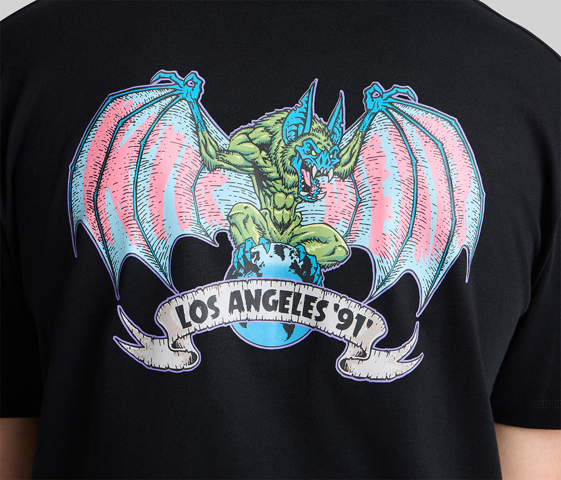 BATWEAR REVERSE NECK GRAPHIC TEE - BLACK