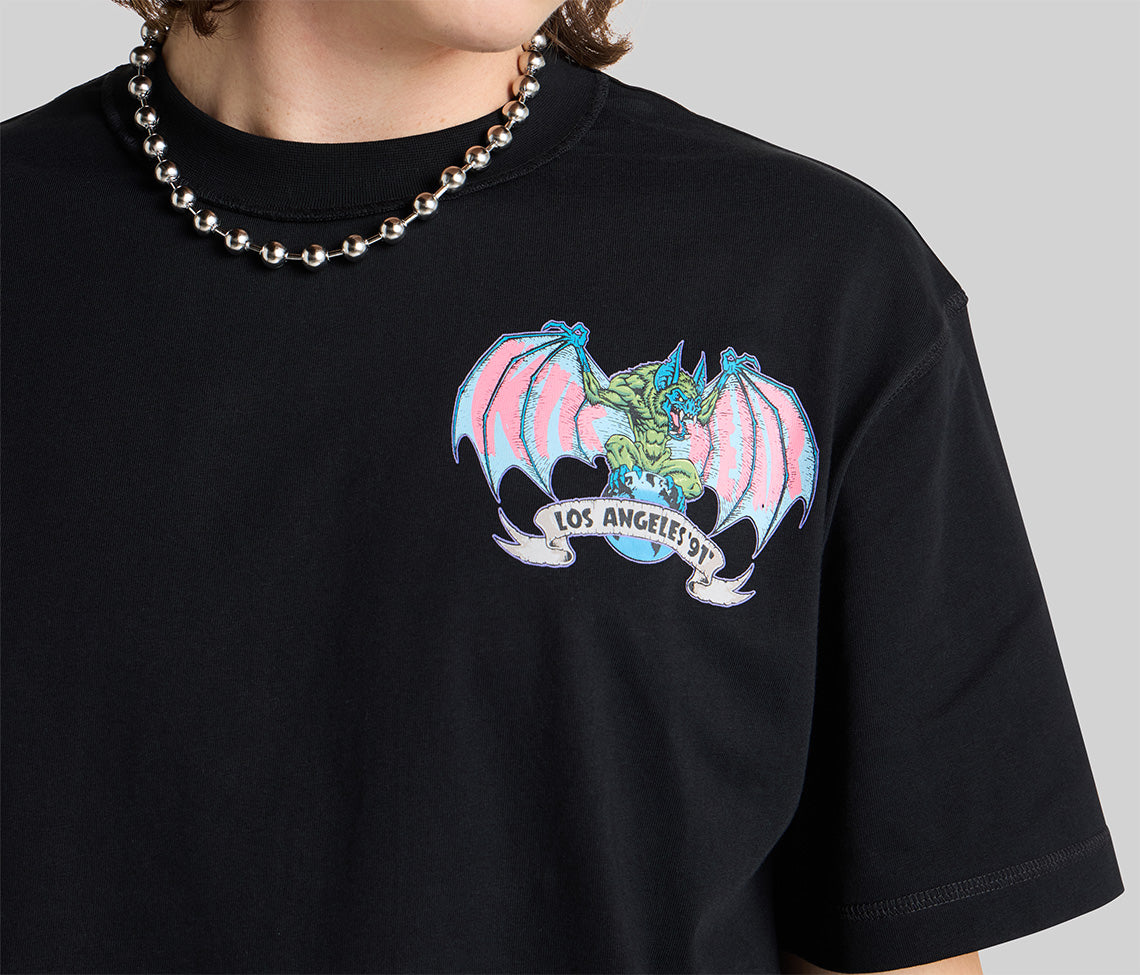 BATWEAR REVERSE NECK GRAPHIC TEE - BLACK