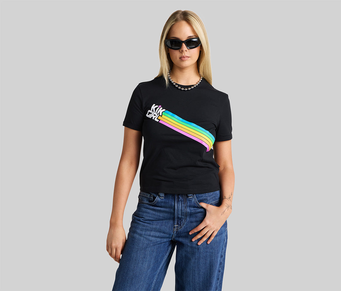 RAINBOW KIKGIRL GRAPHIC TEE - BLACK