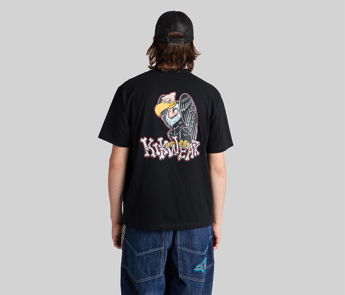 VULTURE REVERSE NECK GRAPHIC TEE - BLACK