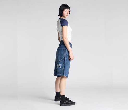 W SUPREME GRAFFITI JORT 15" AZUL DARK WASH