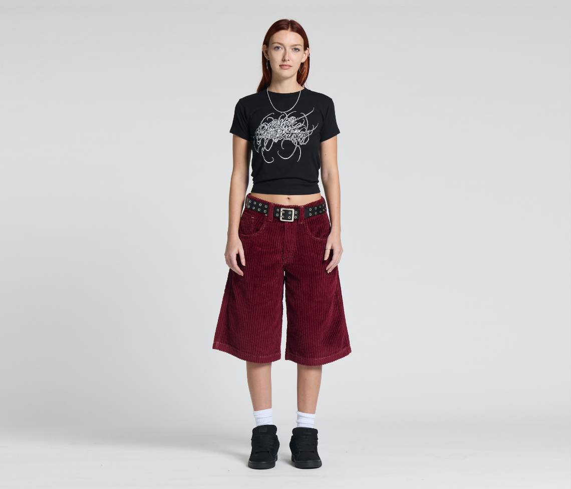 W GRAFFITI CORDUROY SHORT 15" INSEAM BURGUNDY