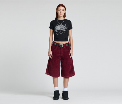 W GRAFFITI CORDUROY SHORT 15" INSEAM BURGUNDY