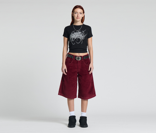 W GRAFFITI CORDUROY SHORT 15" INSEAM BURGUNDY
