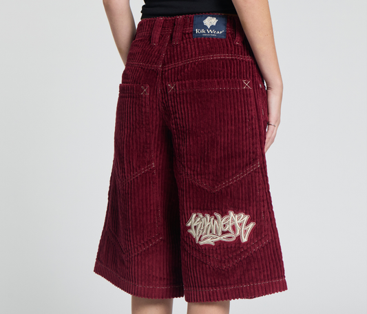 W GRAFFITI CORDUROY SHORT 15" INSEAM BURGUNDY