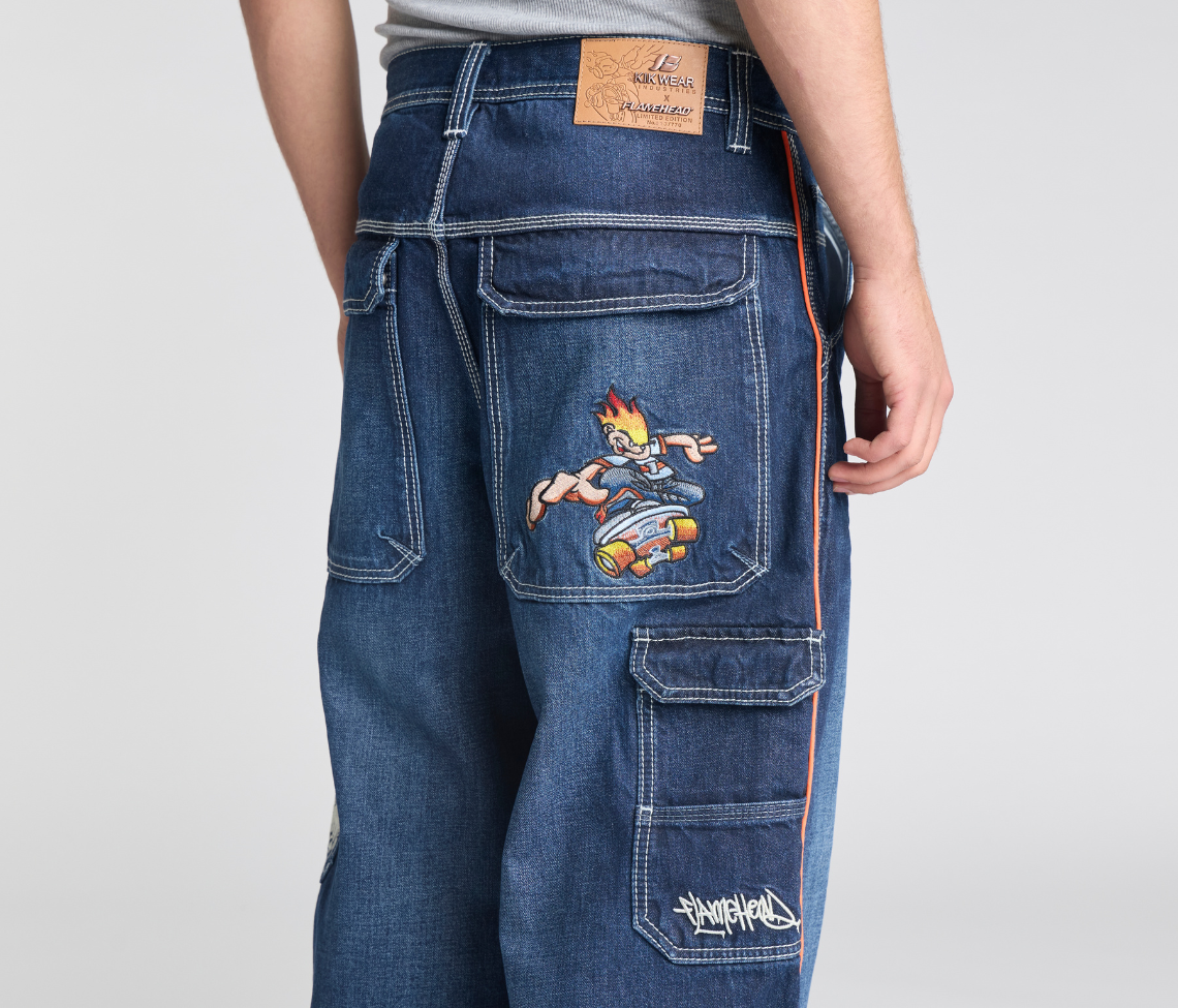 KIKWEAR X FLAMEHEAD CARPENTER 22" AZUL DARK WASH