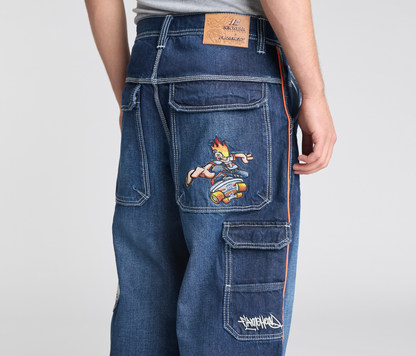 KIKWEAR X FLAMEHEAD CARPENTER 22" AZUL DARK WASH