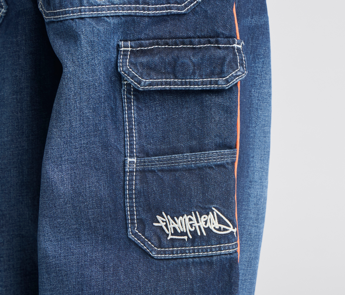 KIKWEAR X FLAMEHEAD CARPENTER 22" AZUL DARK WASH