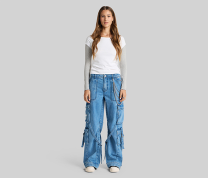 W 2623 90's COMBAT CARGO 23" MEDIUM STONE WASH