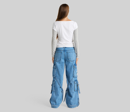 W 2623 90's COMBAT CARGO 23" MEDIUM STONE WASH