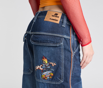 W KIKWEAR X FLAMEHEAD CARPENTER 22" AZUL DARK WASH