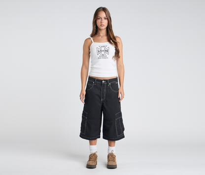 W HYDRO CHILL MICROSUEDE CARGO SHORT 15" INSEAM BLACK