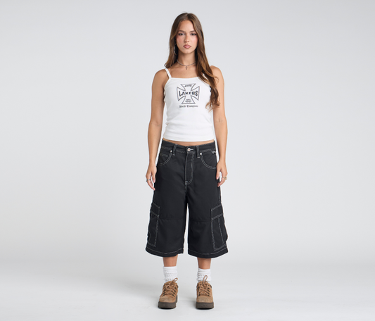 W HYDRO CHILL MICROSUEDE CARGO SHORT 15" INSEAM BLACK