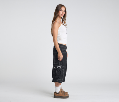 W HYDRO CHILL MICROSUEDE CARGO SHORT 15" INSEAM BLACK