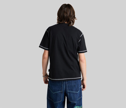 GRAFFITI EMBROIDERY POCKET TEE - BLACK