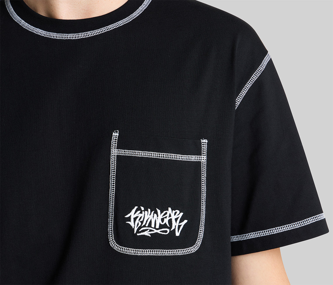 GRAFFITI EMBROIDERY POCKET TEE - BLACK