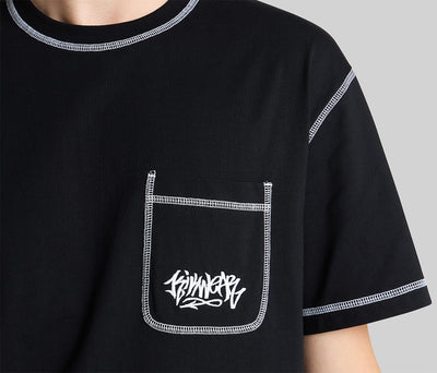 GRAFFITI EMBROIDERY POCKET TEE - BLACK