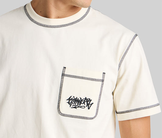 GRAFFITI EMBROIDERY POCKET TEE  - NATURAL