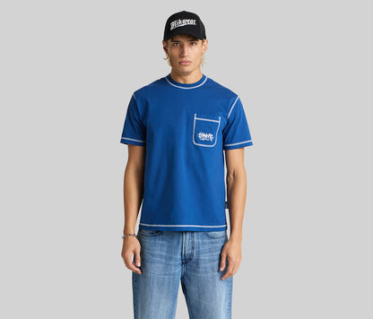GRAFFITI EMBROIDERY POCKET TEE  - NAVY