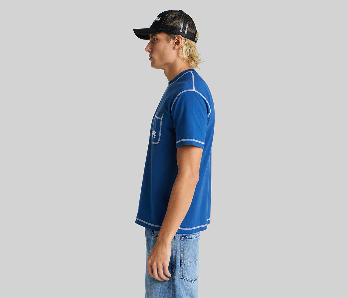 GRAFFITI EMBROIDERY POCKET TEE  - NAVY