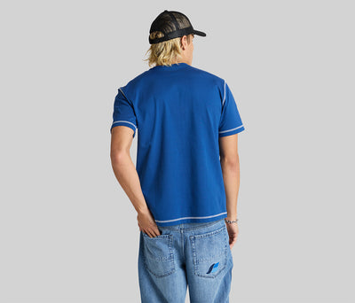 GRAFFITI EMBROIDERY POCKET TEE  - NAVY