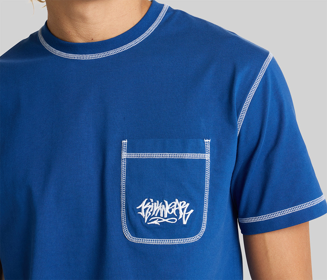 GRAFFITI EMBROIDERY POCKET TEE  - NAVY