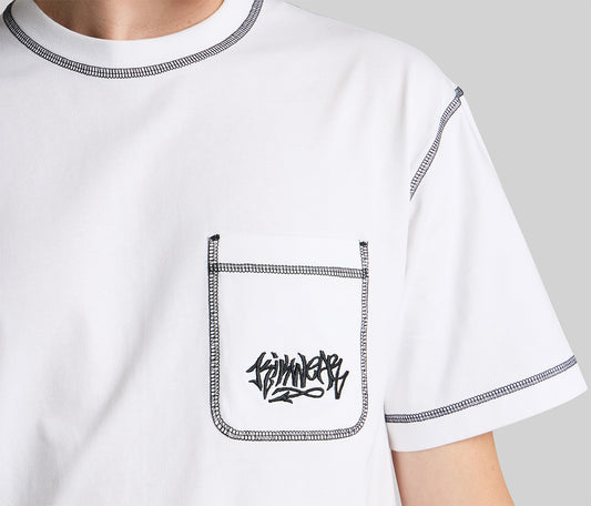 GRAFFITI EMBROIDERY POCKET TEE  - WHITE