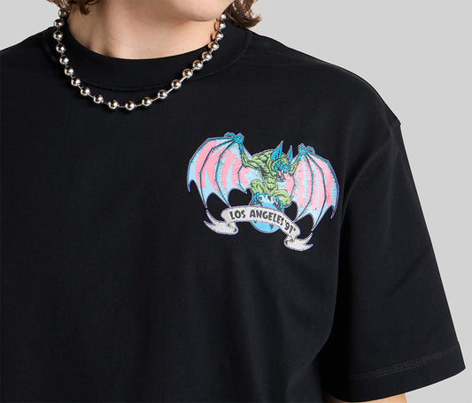 BATWEAR REVERSE NECK GRAPHIC TEE - BLACK