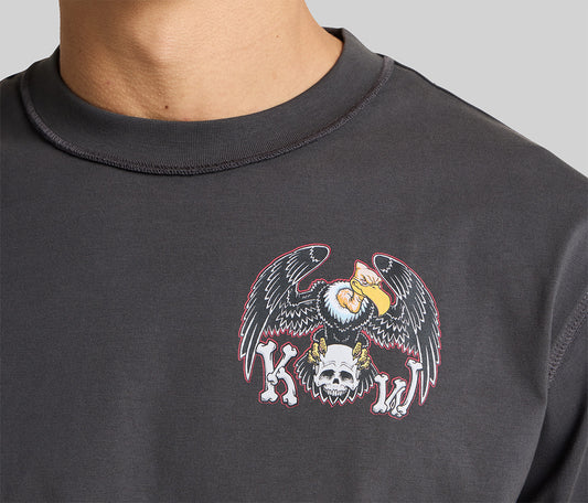 VULTURE REVERSE NECK GRAPHIC TEE  - CHARCOAL