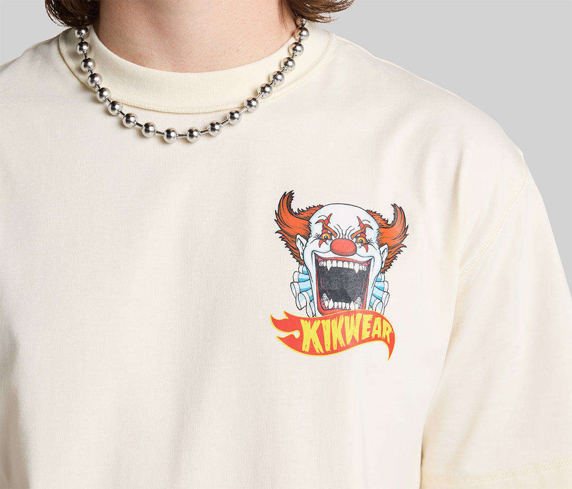 CLOWN REVERSE NECK GRAPHIC TEE  - NATURAL