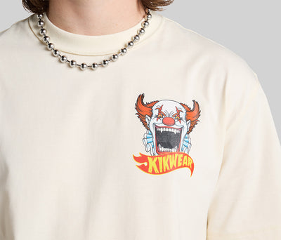CLOWN REVERSE NECK GRAPHIC TEE  - NATURAL