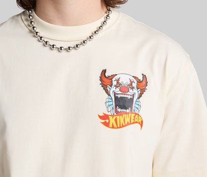 CLOWN REVERSE NECK GRAPHIC TEE  - NATURAL