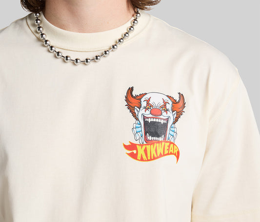 CLOWN REVERSE NECK GRAPHIC TEE  - NATURAL