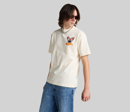 CLOWN REVERSE NECK GRAPHIC TEE  - NATURAL