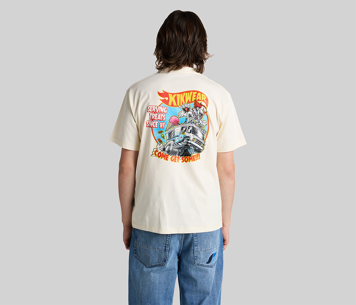 CLOWN REVERSE NECK GRAPHIC TEE  - NATURAL